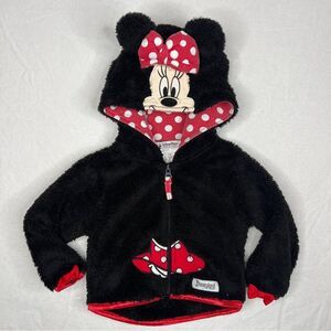 Disney Parks Fuzzy Fleece Minnie Zip Up Kids Hoodie Jacket Sweatshirt 12M